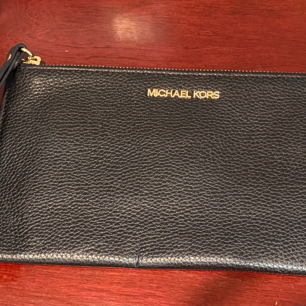 Michael Kors Black Leather Wristlet.